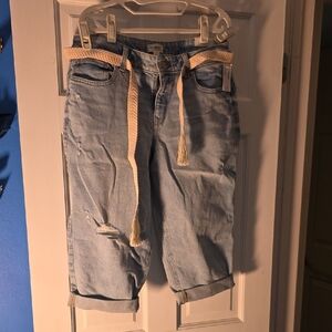 Maurices Light Blue Denim Capris with Woven Belt